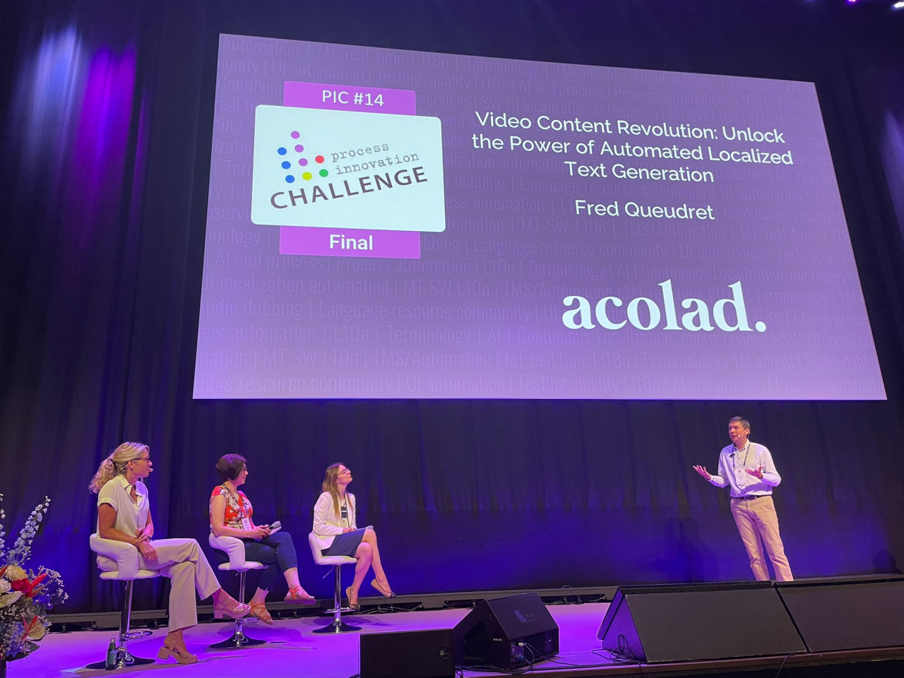 Frédéric Queudre presenting his pitch at the Proccess Innovation Challenge at LocWorld49, Malmo