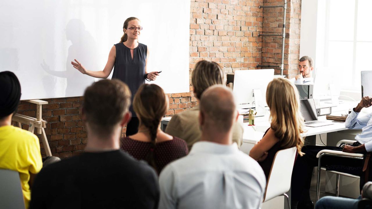 A speaker talks at a multilingual event