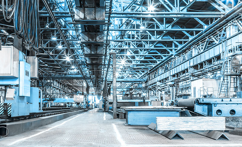 Machine shop of metallurgical works indoors room