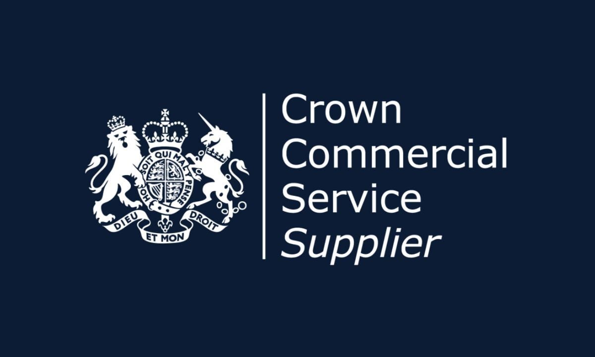 Crown Commercial Service Supplier logo with white text on a dark blue background.