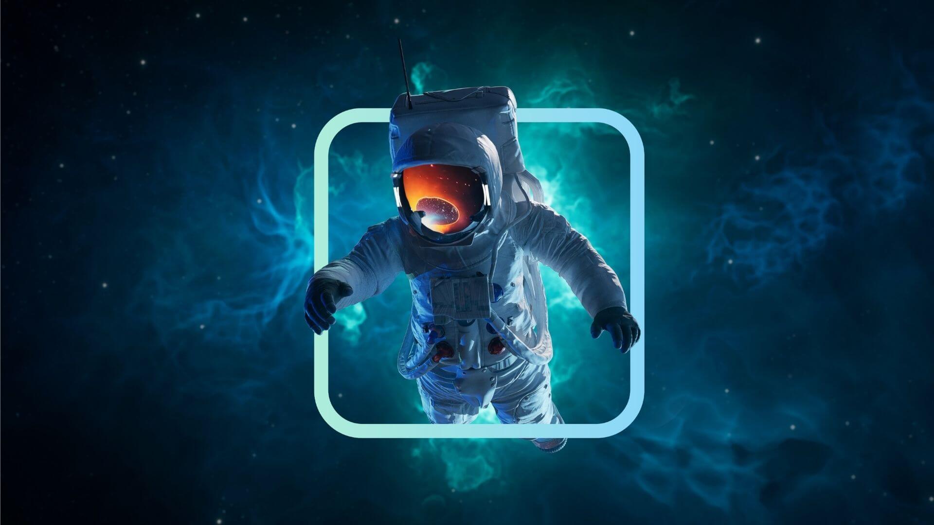Acolad Lia aspiration illustration astronaut floating in front of logo