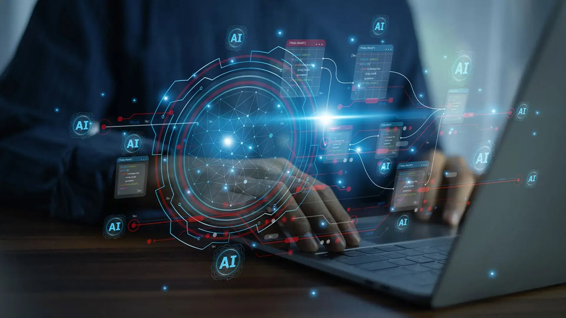 hands-typing-laptop-with-virtual-ai-technology-interface-machine