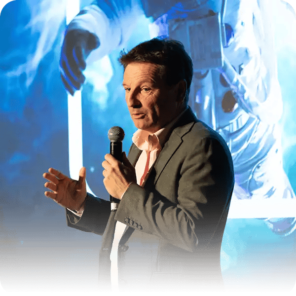 Bertrand Gstalder speaking about AI at event