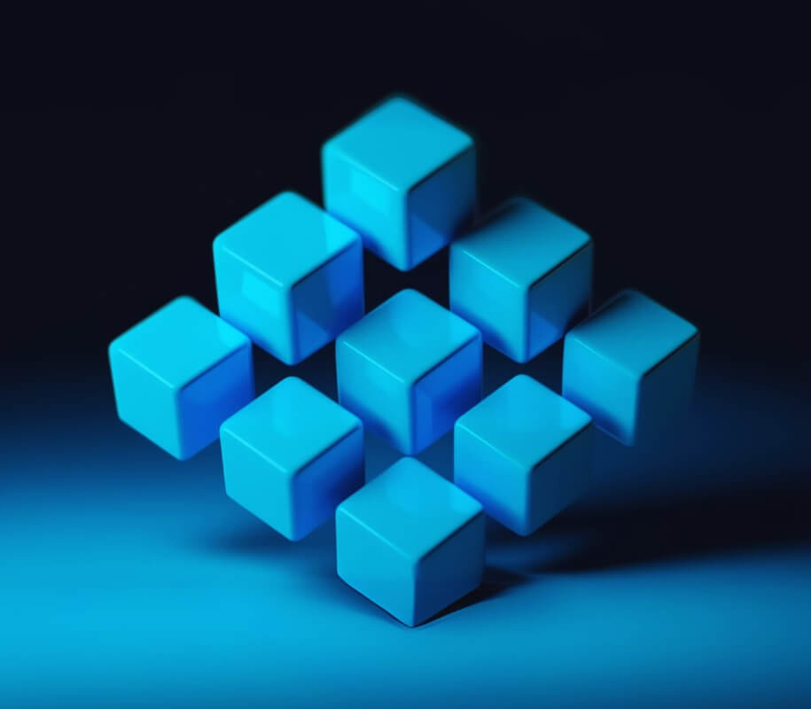 3d rendered blue cubes in a grid against dark background