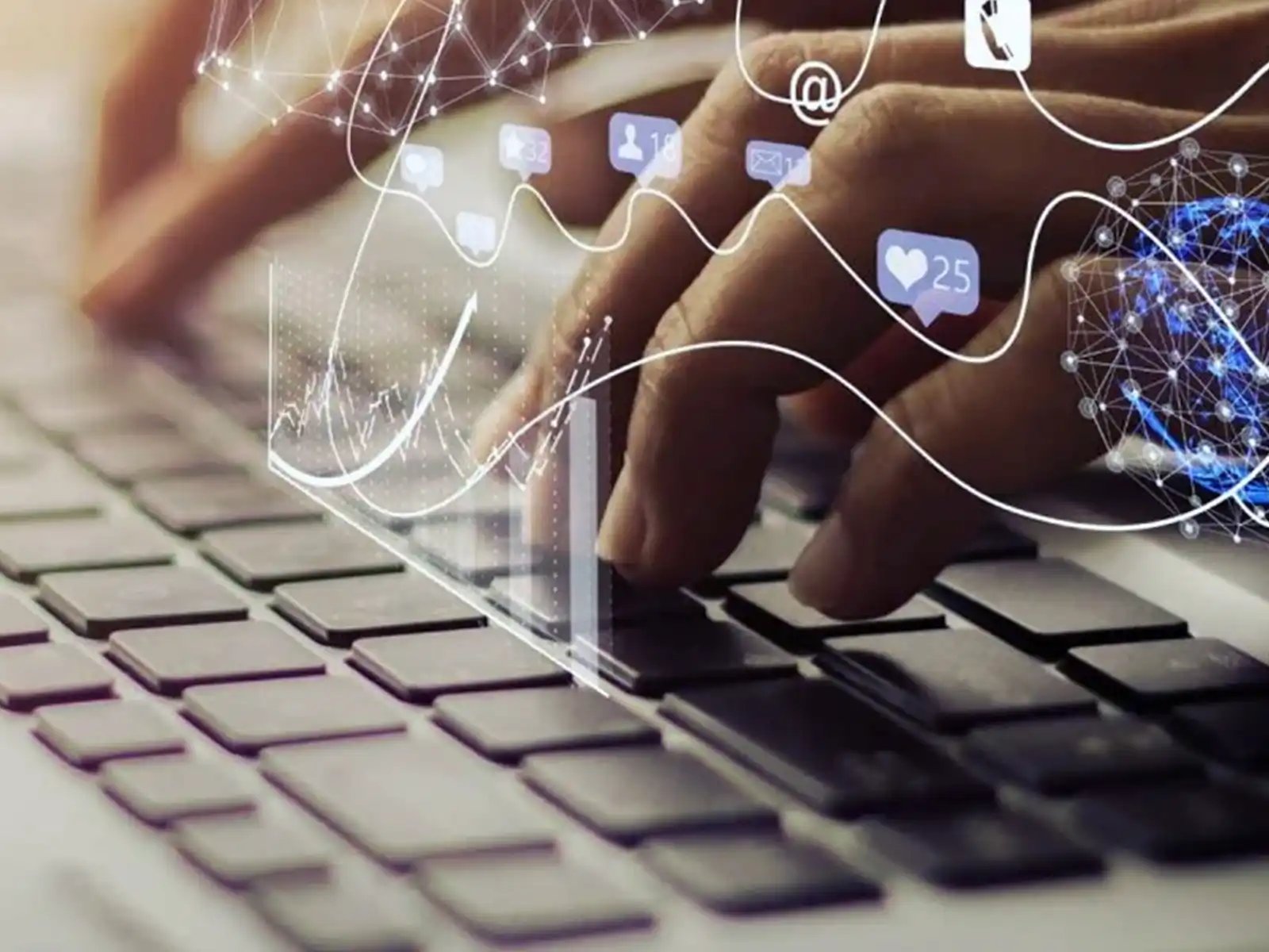 AI and human transcription concept of hands on keyboard with AI power