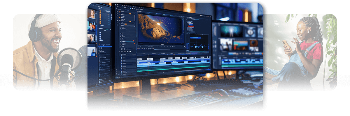 collage of multimedia editing including videos and podcasts collage of multimedia editing including videos and podcasts